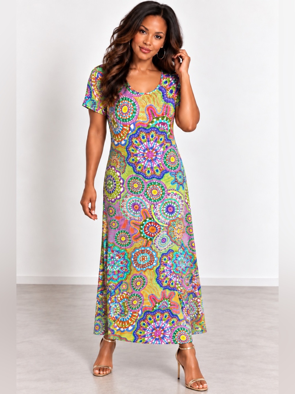 Johnny Was The Janie Favorite Bamboo Knit Napperon Print Dress mandala SMALL